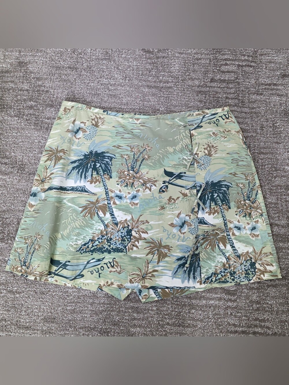 Vintage Paper Doll Hawaiian Sage Skirt Y2K Tropical Earthy Surf Aloha Scenic 11